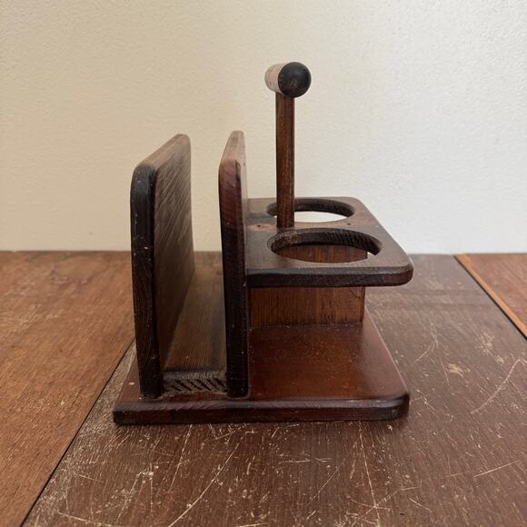 Vintage‎ Retro Wood Caddy Napkins Salt Pepper Shaker with handle - Picture 6 of 10